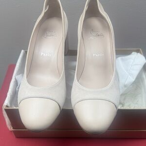 Christian Louboutin Two-Tone Cream Block Heel Pumps